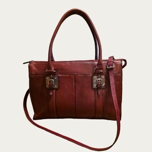 Wilsons Vintage Distressed Leather Oxblood Laptop Tote Attache Crossbody Strap